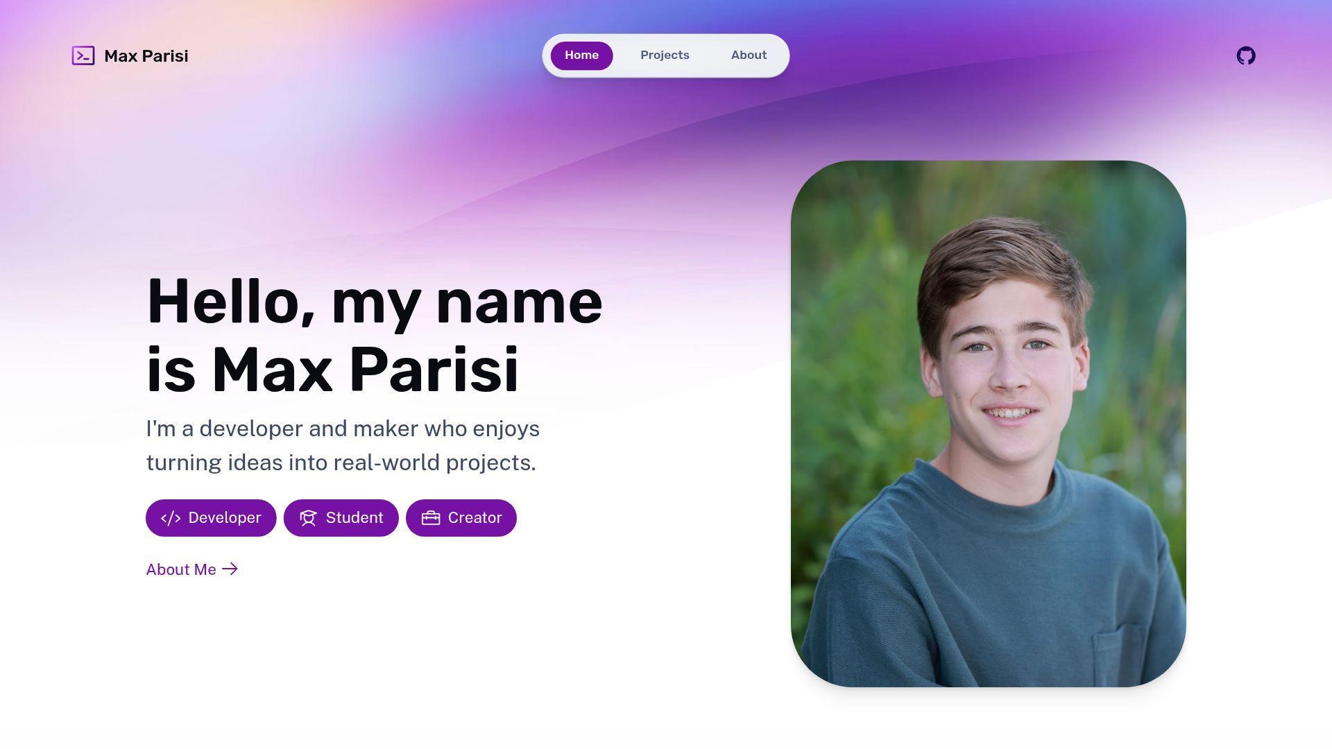 A screenshot of maxparisi.me, my portfolio.